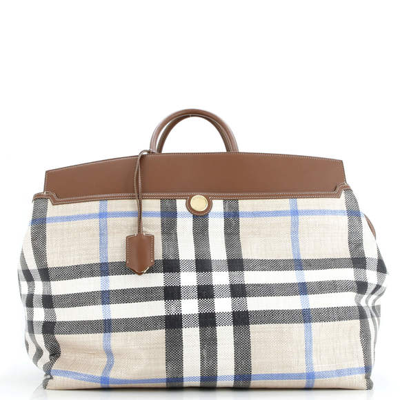 Burberry Large Society Top Handle Bag Woven Check and Leather - Picture 1 of 6